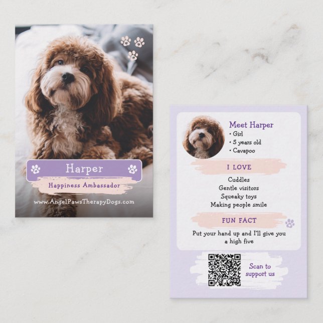 Contato Cartão de Troca de Pet, Foto e Código QR de Cão de (Frente/Verso)