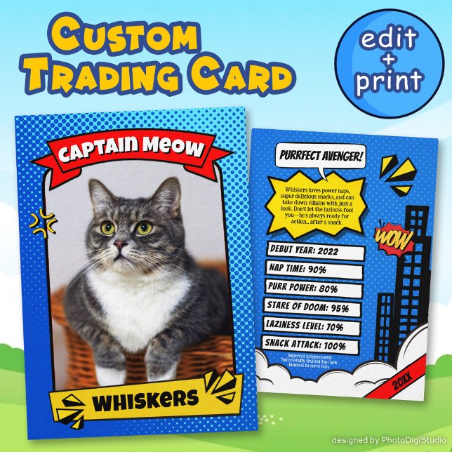 Contato Cartão de Troca de Quadrinhos do Supercat Presente (Supercat Comic Trading Card Funny Custom Cat Gift, Cat Trading Card)