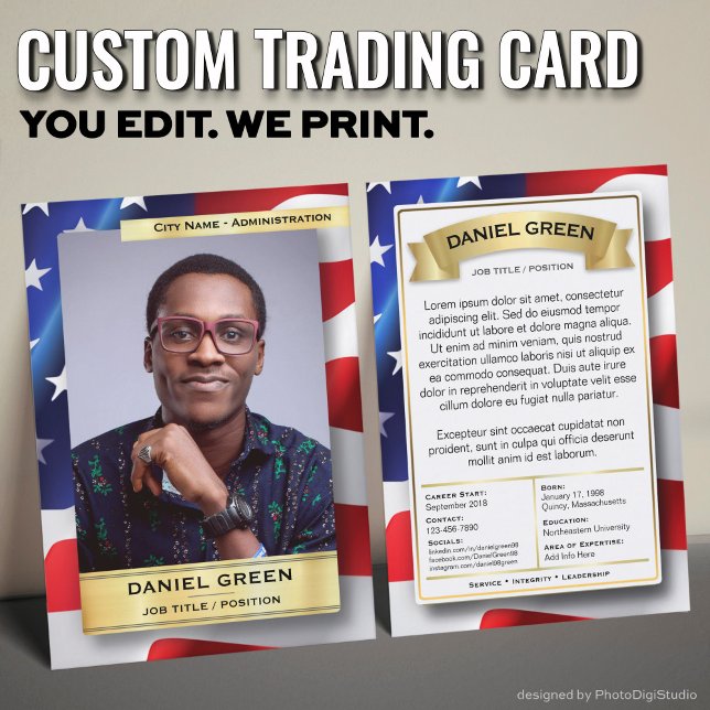 Contato Cartão de Troca de Serviço Público Personalizado,  (Custom Public Service Trading Card, American Flag Card)