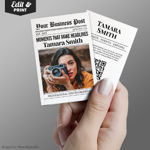 Contato Cartão de visita de jornal, fotógrafo profissional