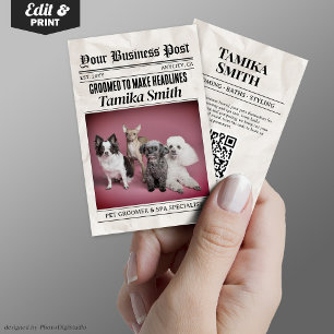 Contato Cartão de visita de jornal, Pet Groomer e Pet Spa