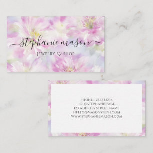 Contato Cartão de Visita Floral Elegante Rosa em Aquarela