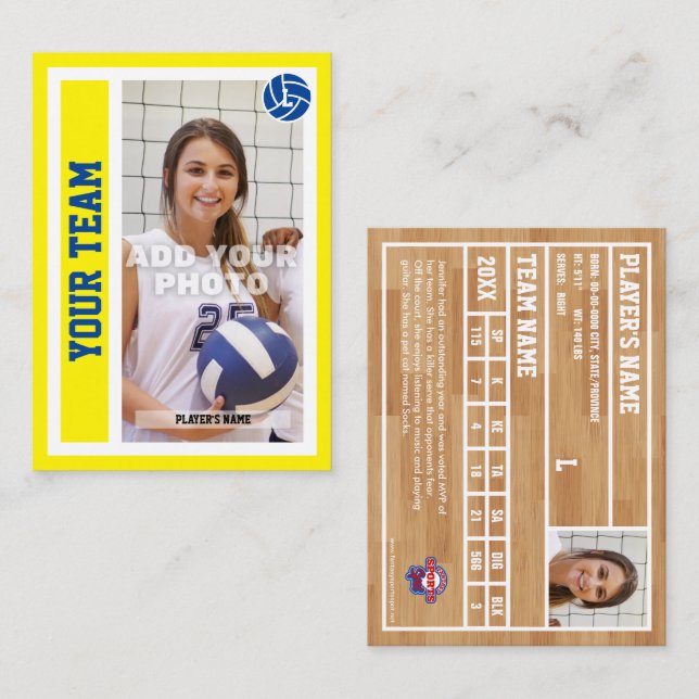 Contato Cartão de Voleibol Personalizado (Amarelo Brilhant (Frente/Verso)