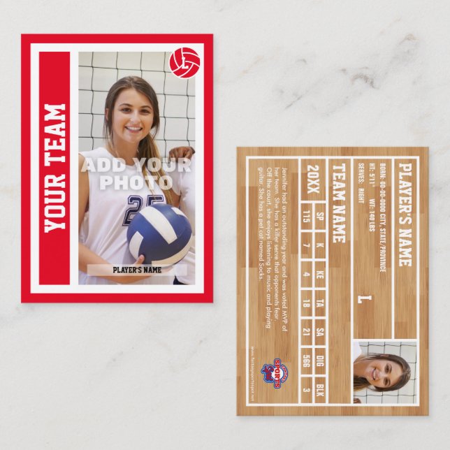 Contato Cartão de Voleibol Personalizado (Vermelho) (Frente/Verso)
