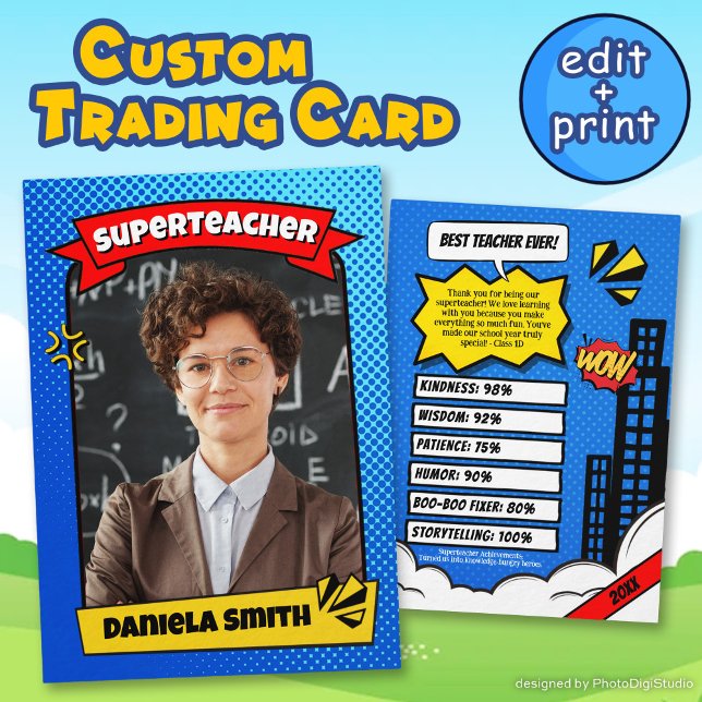 Contato Cartão personalizado de professor, Cartão de profe (Personalized Teacher Card, Superhero Teacher Card)