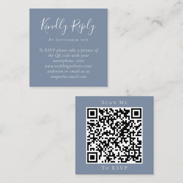 Contato Cartão RSVP de Código QR de Código de Casamento Az (Frente/Verso)