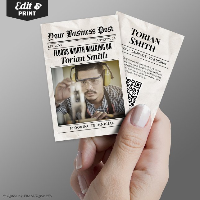 Contato de jornal Contratado para chão e Azulejo (Newspaper Contact Flooring & Tile Contractor Calling Card)