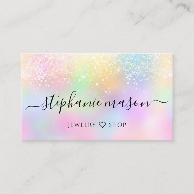 Contato Holographic Glitter Pastel Girly Cartão de visita (Frente)