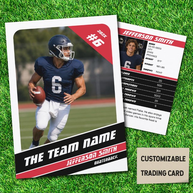 Contato Ideia de Presentes de Cartão de Troca de Equipe de (American Football Player Trading Card in White with Custom Team and Player Name with Red Stripes)
