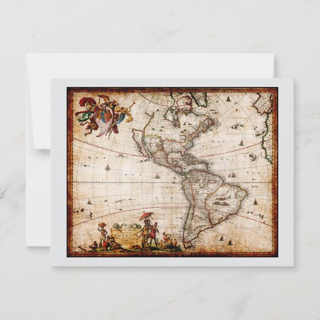 Continent of America Old Map Card (Frente)