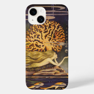 Conto de fadas do vintage, sereia pequena no coral