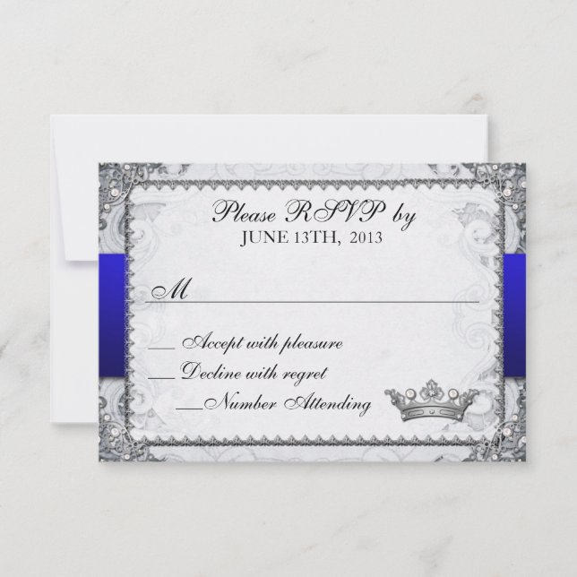 Conto de Fadas Ornamentado RSVP de Casamento Cinza (Frente)