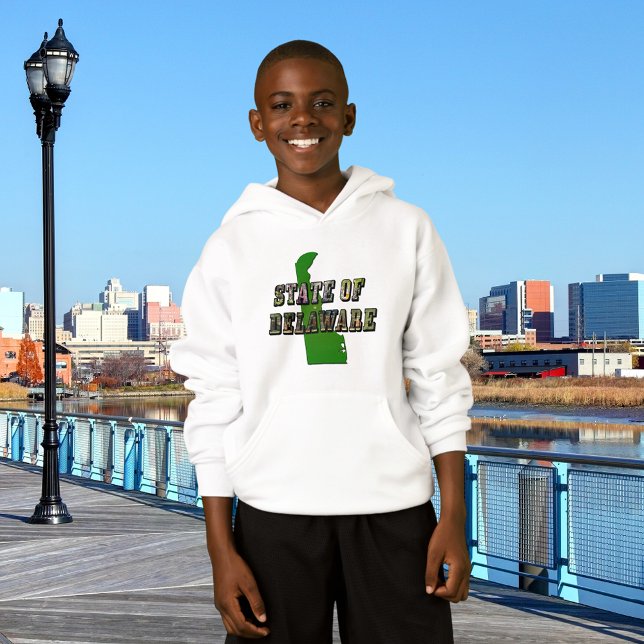 Contorno de Texto e Mapa do Estado de Delaware (State of Delaware Picture Text and Map Hoodie)