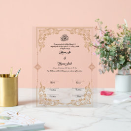 Contrato de casamento muçulmano acrílico