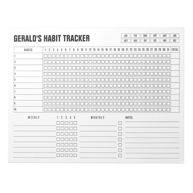 Controlador de Hábito Mensal - Bloco de Notas Mode (Frente)