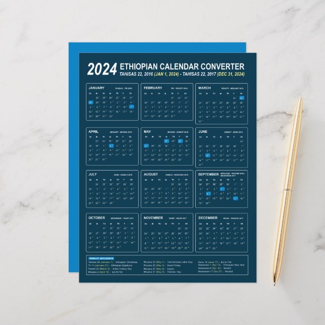 Conversor de Calendário Etíope para 2024 (Frente/Verso In Situ)