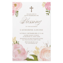 Convidado de Bênção de Bebê Floral Pink de Aquarel