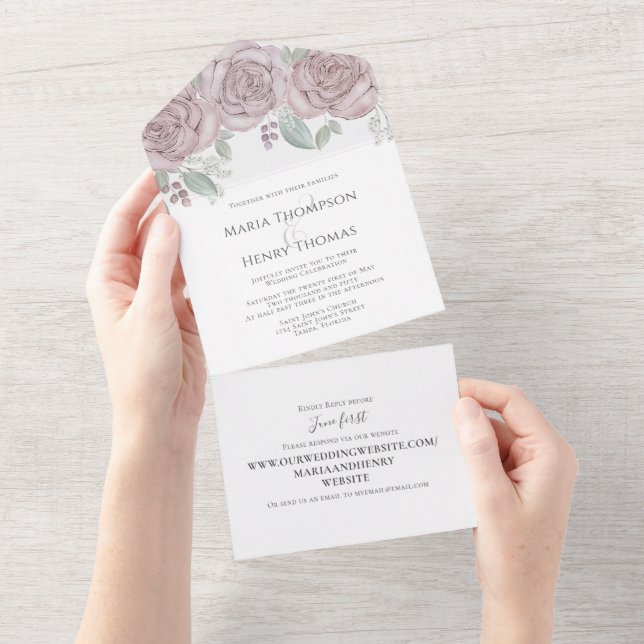 Convidado do Site de Casamento Floral Dusty Rosa (Aba destacável)