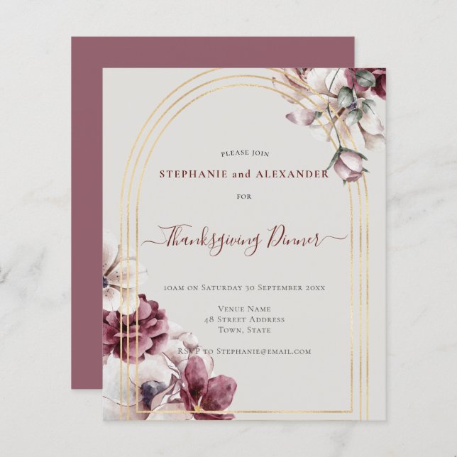 Convidado para Ação de Graças Plum Floral de Dusty (Frente/Verso)