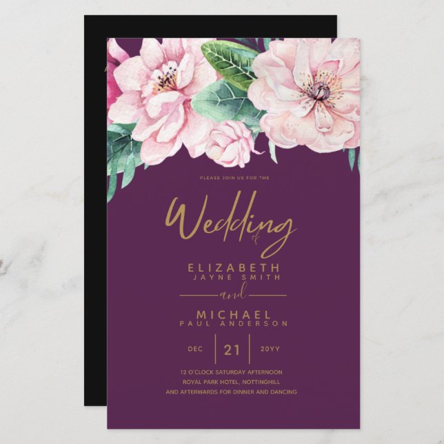 Convidados Florais A9 De Rede De Casamento De Baix (Frente/Verso)