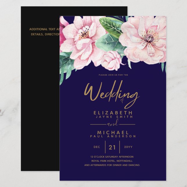 Convidados Florais A9 De Rede De Casamento De Baix (Frente/Verso)