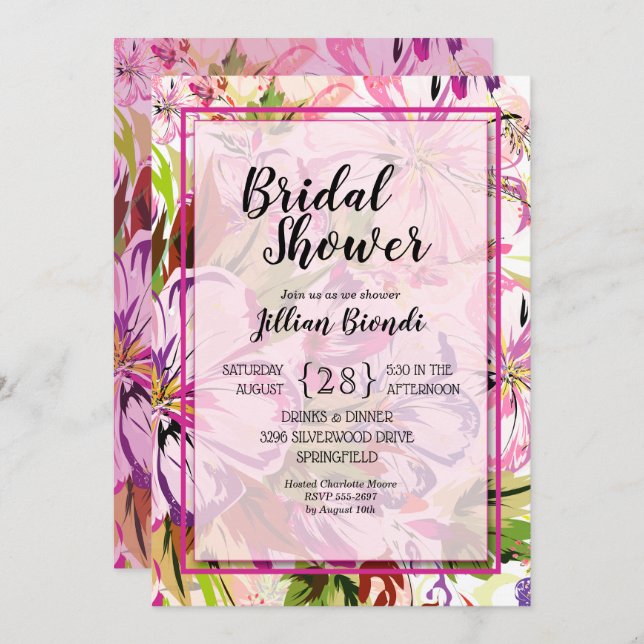 Convidados para Chá de panela de Aquarela Floral R (Frente/Verso)