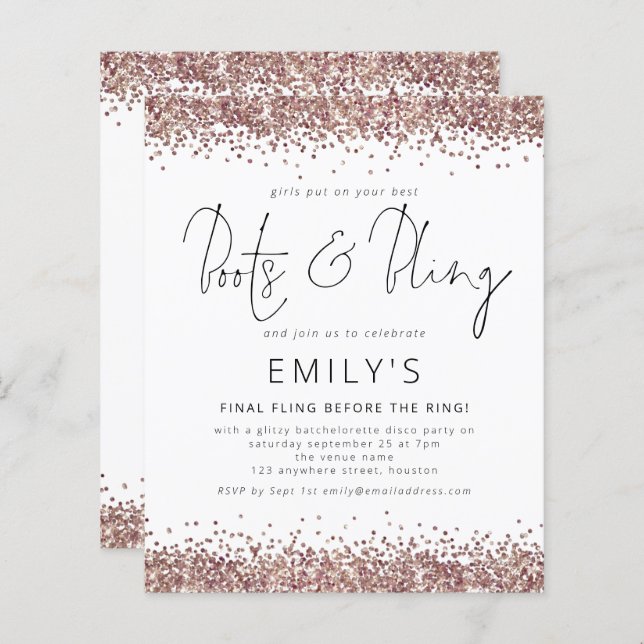 Convidar Disco de Bachelorette Glitter Dourado Ros (Frente/Verso)