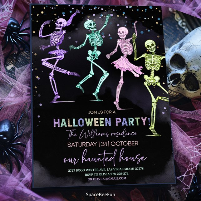 Convidar Esqueletos de Convite para Festas de Hall (Halloween Party,Invitation,Skeletons Invite,Editable Ghost,Birthday Invitation,Party Hey Boo,Spookta)