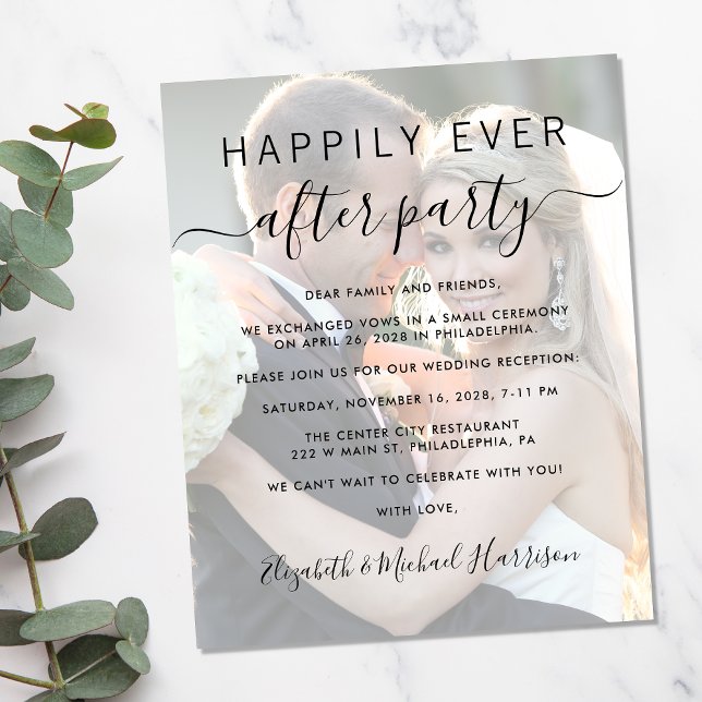 Convidar para Recepção de casamento de Fotografias (A stylish photo overlay invitation for a reception to celebrate your elopement or private wedding)