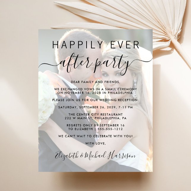 Convidar para Recepção de casamento de Fotografias (A stylish photo overlay invitation for a reception to celebrate your elopement or private wedding)