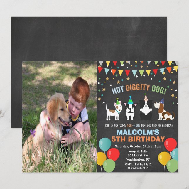 CONVIDE FOTO - Convite de Aniversário de Cachorro  (Frente/Verso)