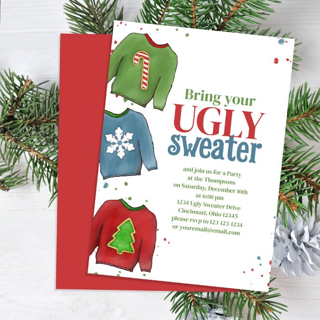 Convite (Christmas ugly sweater Holiday party invitation.)