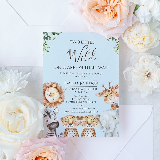 Convite (Boy Twins Safari Wild Ones Baby Shower Invitation, Two little Wild Ones Baby Shower Invite Twins)