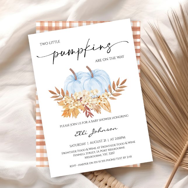 Convite (Twin Boys Little Pumpkin Baby Shower Invitation, Two Little Pumpkins Baby Shower Fall Autumn Twins)