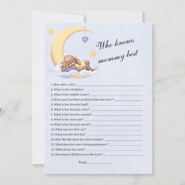 Convite С com um belo coelho de pelúcia adormecido. (Frente)