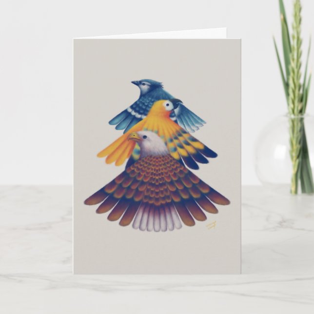 Convite 二つ折りカード 扇 Card - Fan-shaped Birds - (Frente)