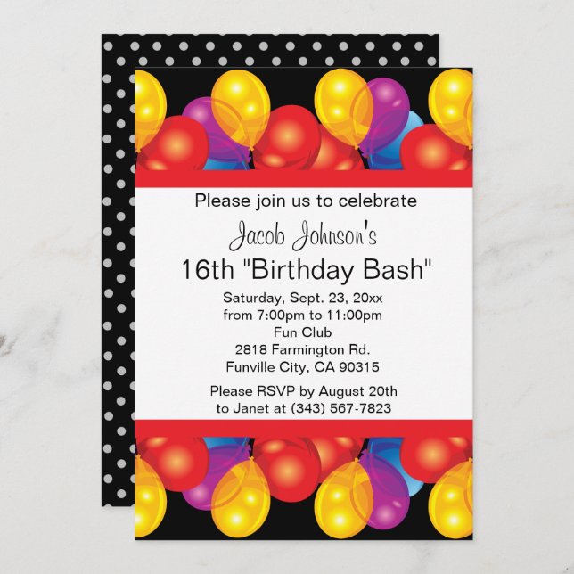 Convite 00ª Celebração do Partido Bash de Aniversário| Tex (Frente/Verso)