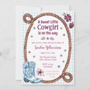Convite 001 País de Azul Celeste Cowgirl Baby Shower