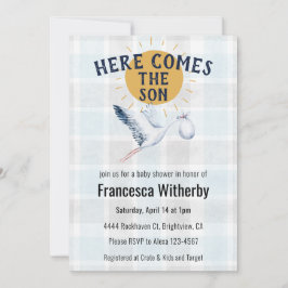 Convite 001 Sky 020 Fog Sun Plaid Stork Baby Shower