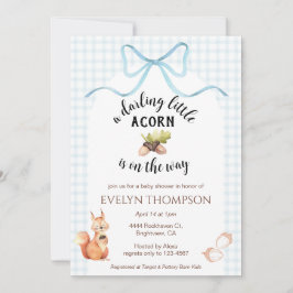 Convite 001 Sky Squirrel Acorn Gingham Bow Baby Shower