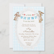 002 Azul Cerúleo Doce Coelho Xadrez Baby Shower