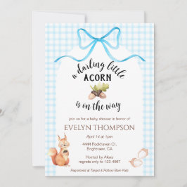 Convite 002 Cerulean Squirrel Acorn Gingham Baby Shower