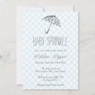 Convite 002 Guarda-chuva Moderno Azul Bébé Sprinkle Gingha