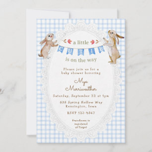 Convite 003 Azul Cobalto Doce Bunny Xadrez Baby Shower