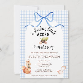 Convite 003 Cobalt Blue Squirrel Acorn Gingham Baby Shower