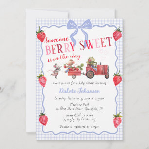 Convite 004 Chá de Bebê Indigo Gingham Berry Sweet Farm