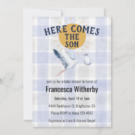 Convite 004 Indigo 020 Fog Sun Plaid Stork Baby Shower