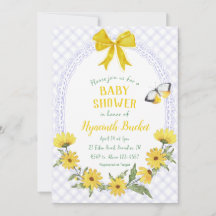 005 Íris Amarelo Margarida Laço Xadrez Chá de Bebê