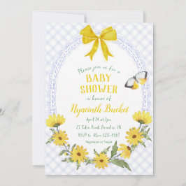 Convite 005 Íris Amarelo Margarida Laço Xadrez Chá de Bebê