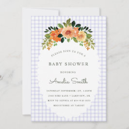 Convite 005 Iris Floral Gingham Baby Shower Invitations